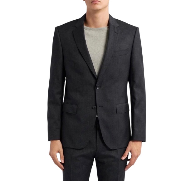 Hugo Boss Other - Hugo Boss Mens Blazer Size 38 Regular Black Check Super 130 Slim Fit Bi Stretch